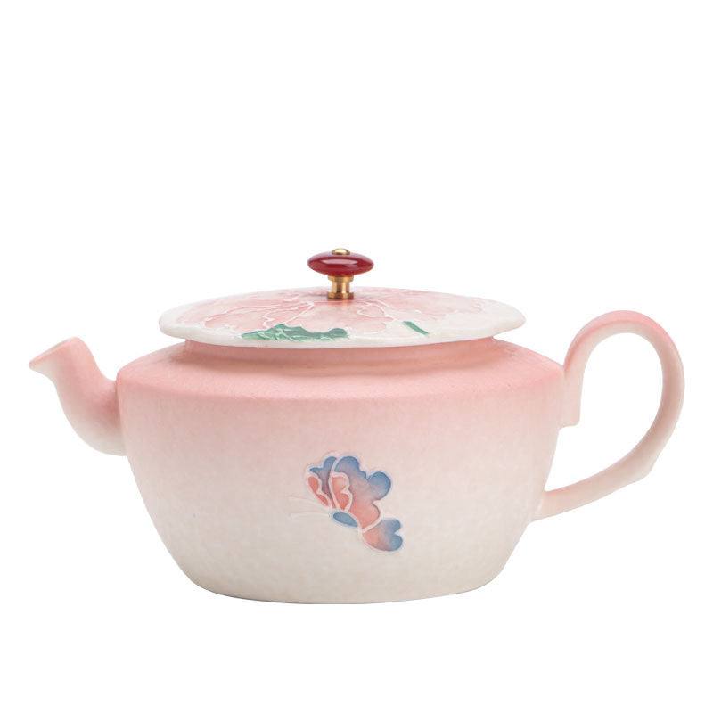 Authentic Jingdezhen Hand-Painted Gradient Peony Ceramic Teapot - 185ml Gongfu Steeping Teapot