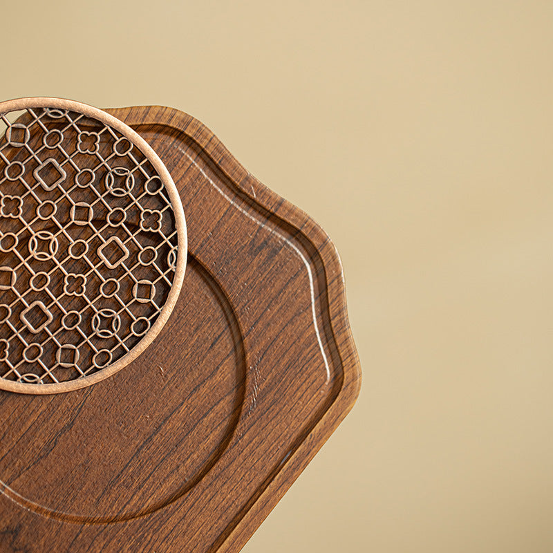 Solid Walnut Finish Dry-Brewing Bamboo Teaware Tray