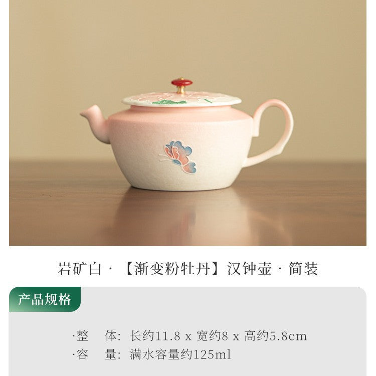Authentic Jingdezhen Hand-Painted Gradient Peony Ceramic Teapot - 185ml Gongfu Steeping Teapot