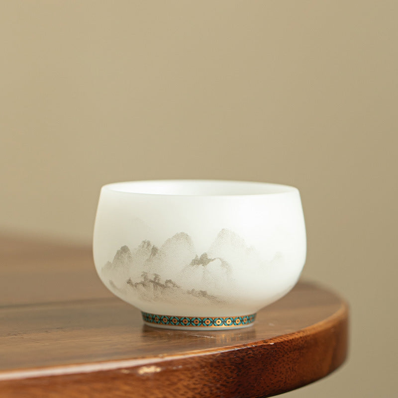 Authentic Ice-Glazed Biscuit Cloud Mist Mountain Meditation Ceramic Teacup - 85ml Master Cup