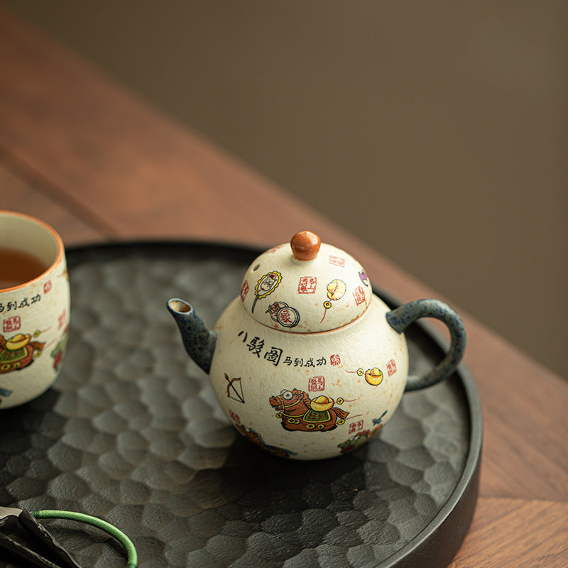 Authentic Jingdezhen Caramel Glaze Galloping Horse Gourd Ceramic Teapot - 190ml Gongfu Teapot
