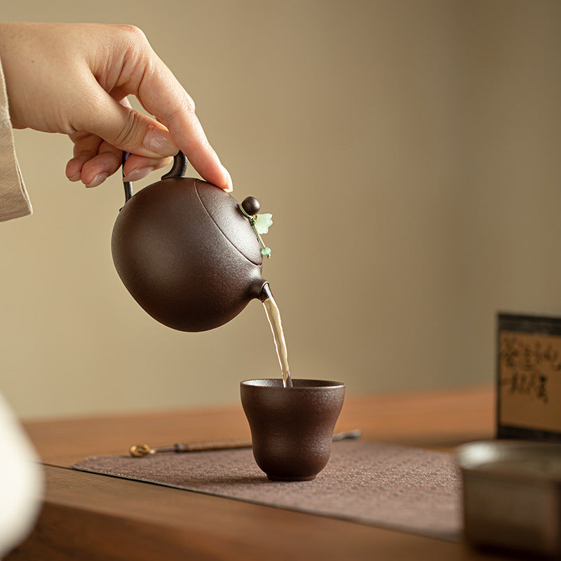 Neo-Chinese Purple Rock Xishi Ceramic Teapot - 165ml Anti-Scald Gongfu Steeping Teapot