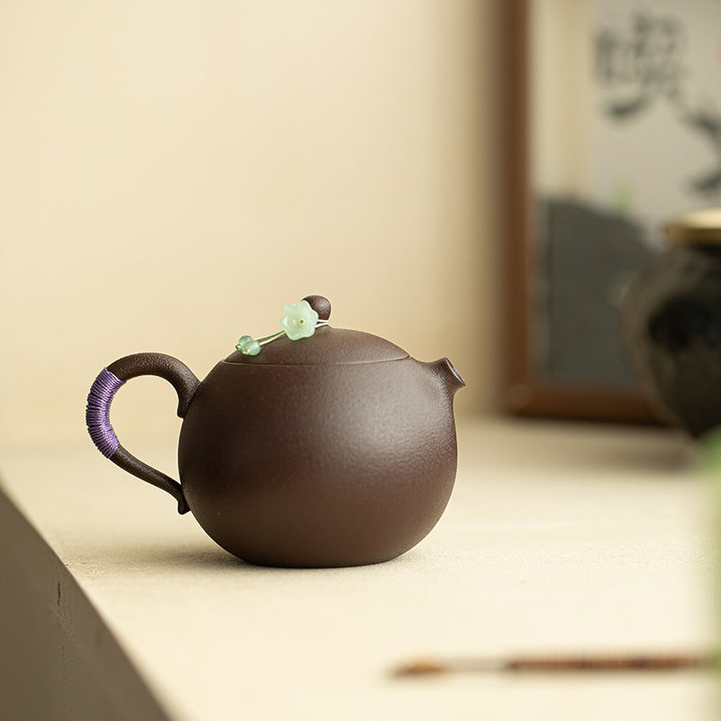 Neo-Chinese Purple Rock Xishi Ceramic Teapot - 165ml Anti-Scald Gongfu Steeping Teapot