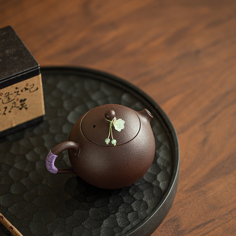 Neo-Chinese Purple Rock Xishi Ceramic Teapot - 165ml Anti-Scald Gongfu Steeping Teapot