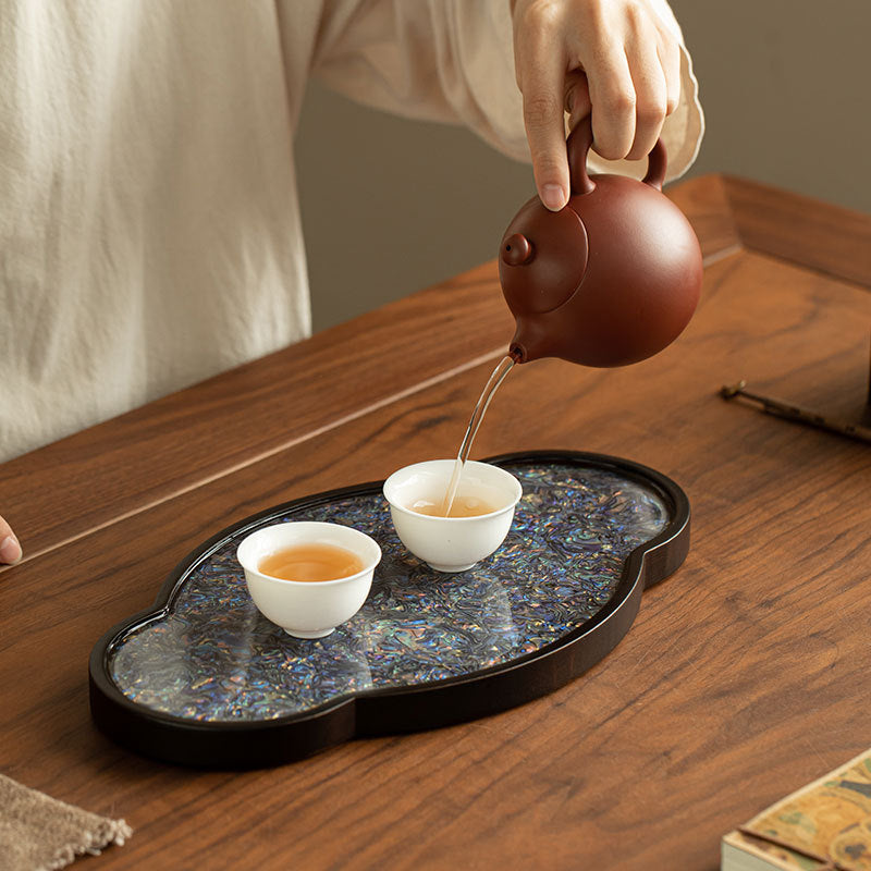 Authentic Raden Mother-of-Pearl Begonia Bamboo Dry-Brewing Tea Tray - 28cm Teaware Accessories