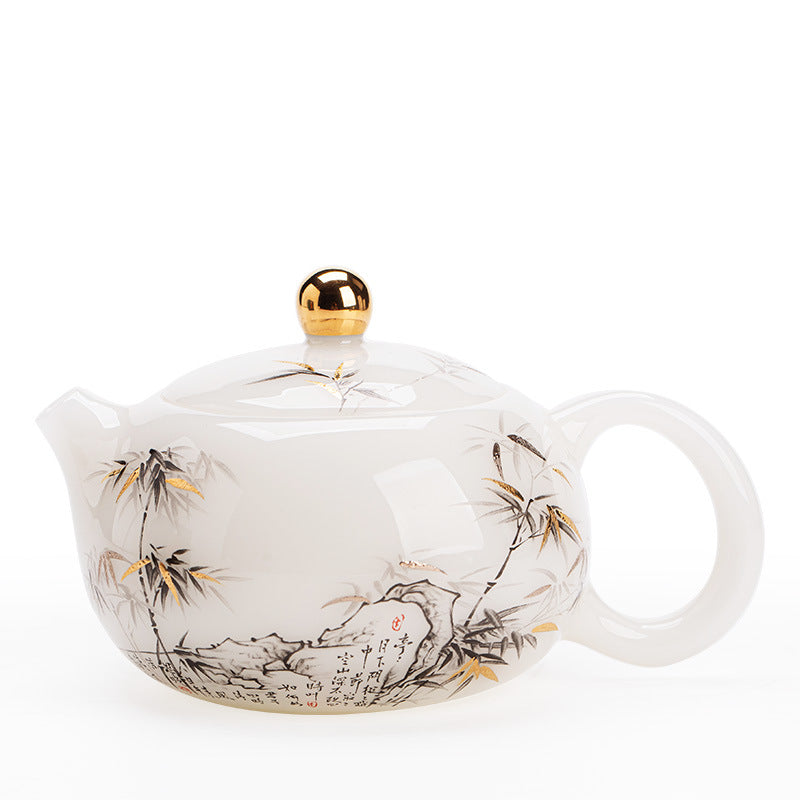 Luxury Gold-Inlaid Ice Mutton-Fat Jade Porcelain Xishi Teapot - 170ml Translucent Gongfu Teapot