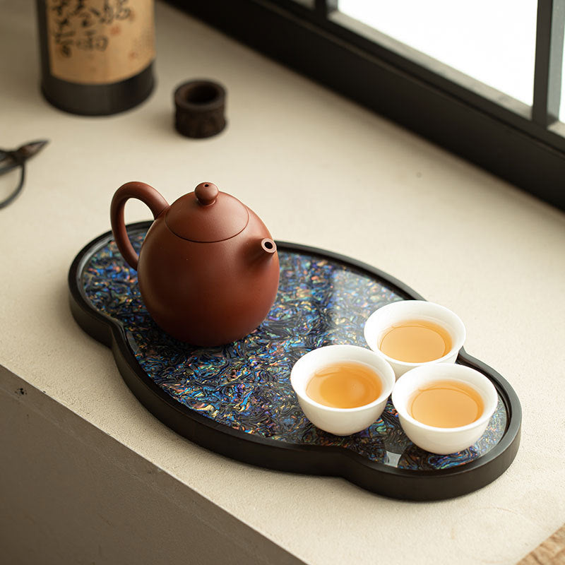 Authentic Raden Mother-of-Pearl Begonia Bamboo Dry-Brewing Tea Tray - 28cm Teaware Accessories