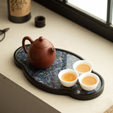 Authentic Raden Mother-of-Pearl Begonia Bamboo Dry-Brewing Tea Tray - 28cm Teaware Accessories