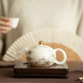 Luxury Gold-Inlaid Ice Mutton-Fat Jade Porcelain Xishi Teapot - 170ml Translucent Gongfu Teapot
