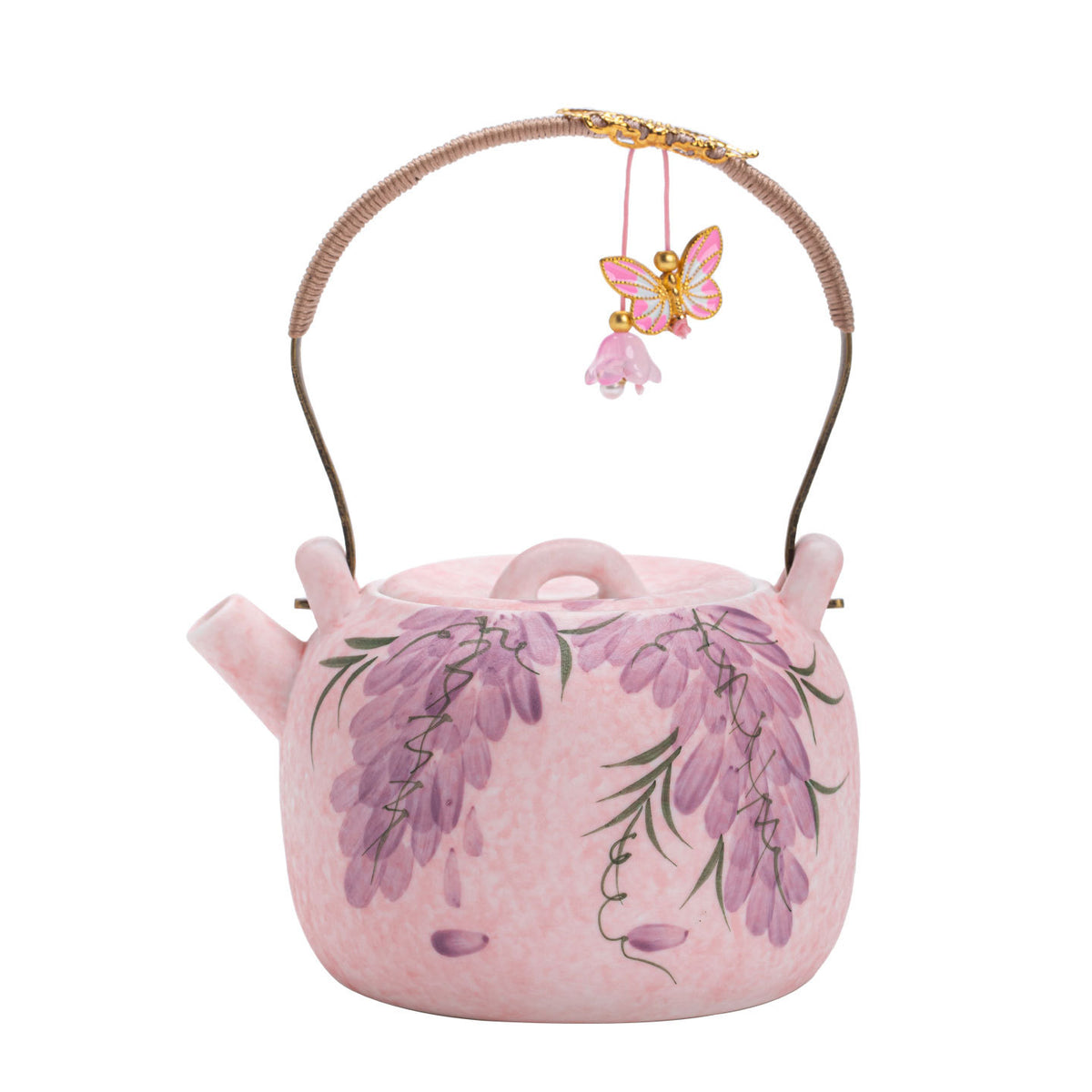 Authentic Rock Mineral White Mist Wisteria Flat Beam-Handle Ceramic Teapot - 210ml Gongfu Kettle