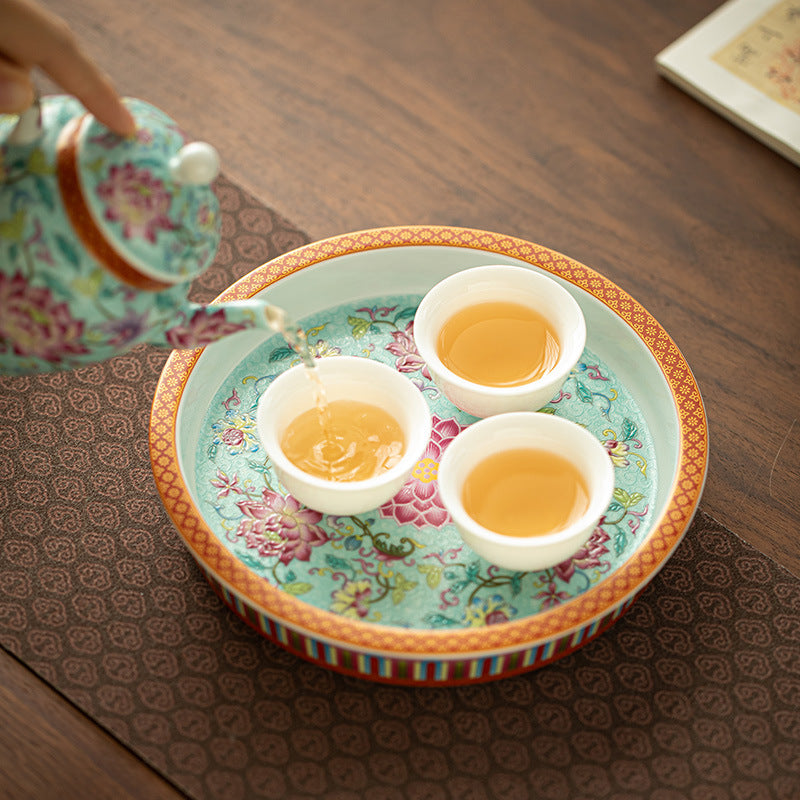 Authentic Jingdezhen Imperial Palace Enamel Famille-Rose Ceramic Teapot Stand - 20cm Teaware Accessories