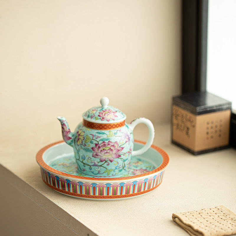 Authentic Jingdezhen Imperial Palace Enamel Famille-Rose Ceramic Teapot Stand - 20cm Teaware Accessories
