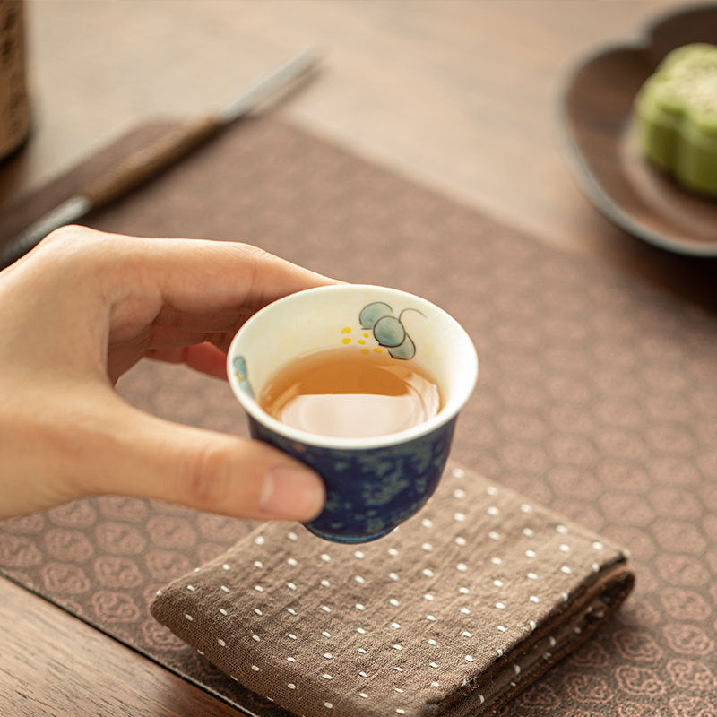 Authentic Jingdezhen Hand-Glazed Blue Gold-Splashed Ceramic Master Teacup - 85ml Gongfu Teacup