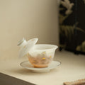 Authentic Ice-Glazed Biscuit-Ware Gold Mountain San Cai Gaiwan - 160ml Anti-Scald Ceramic Tea Bowl