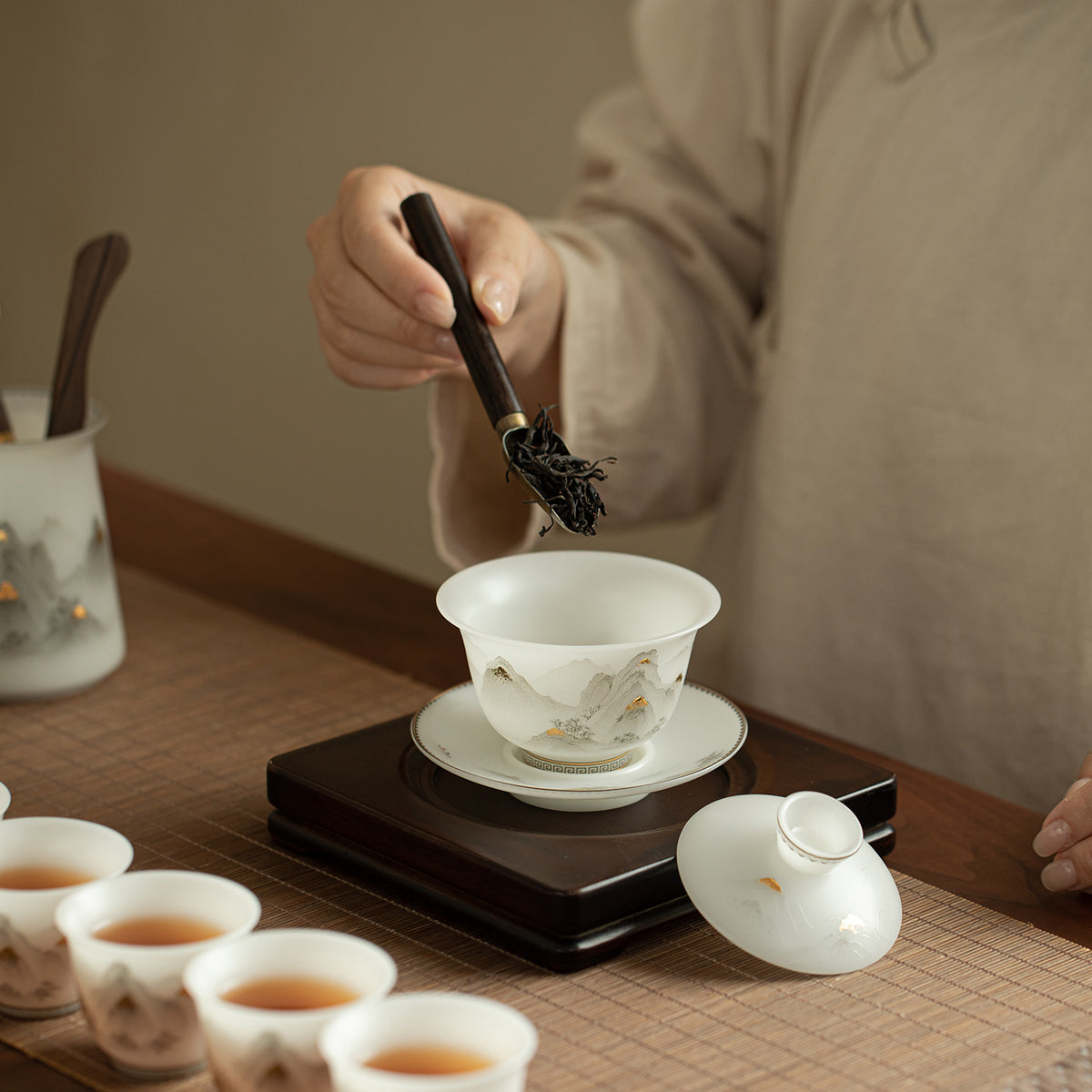 Authentic Ice-Glazed Biscuit-Ware Gold Mountain San Cai Gaiwan - 160ml Anti-Scald Ceramic Tea Bowl