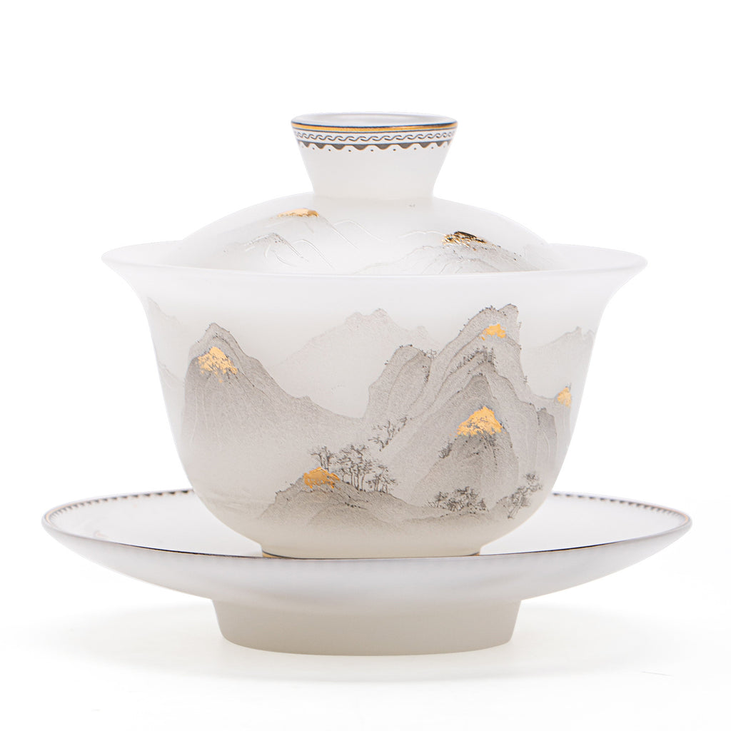 Authentic Ice-Glazed Biscuit-Ware Gold Mountain San Cai Gaiwan - 160ml Anti-Scald Ceramic Tea Bowl