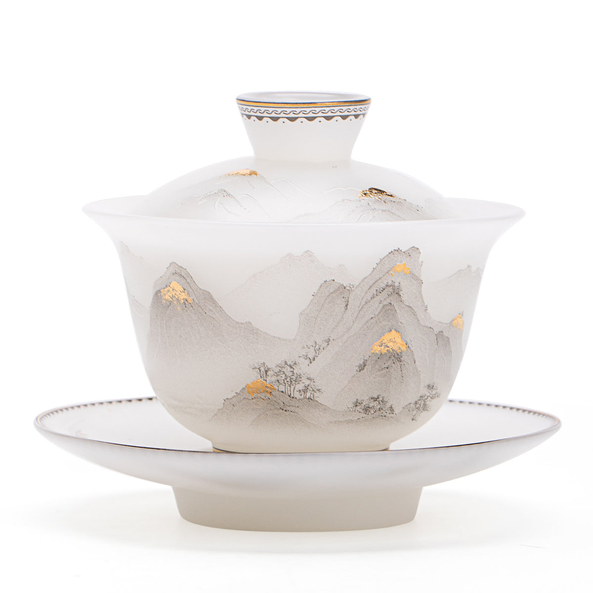 Authentic Ice-Glazed Biscuit-Ware Gold Mountain San Cai Gaiwan - 160ml Anti-Scald Ceramic Tea Bowl