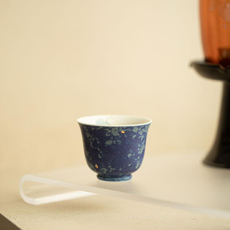 Authentic Jingdezhen Hand-Glazed Blue Gold-Splashed Ceramic Master Teacup - 85ml Gongfu Teacup