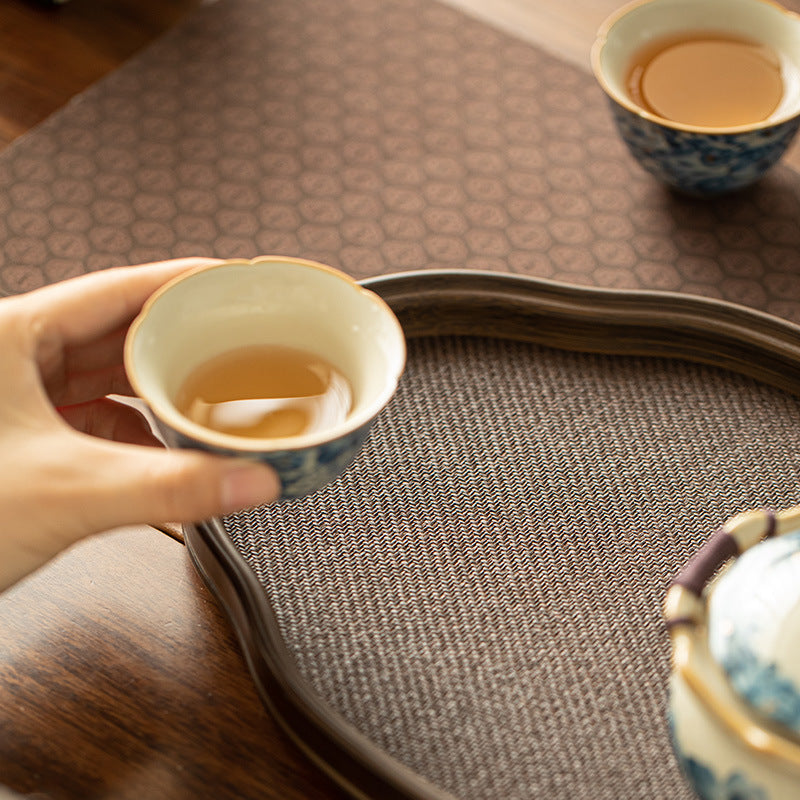 Vintage Chinese Begonia Bamboo Tea Serving Tray & Dry-Brewing Platter - 26cm Teaware Accessories