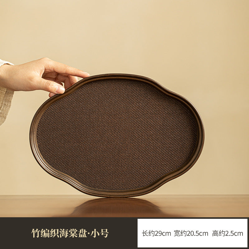 Vintage Chinese Begonia Bamboo Tea Serving Tray & Dry-Brewing Platter - 26cm Teaware Accessories