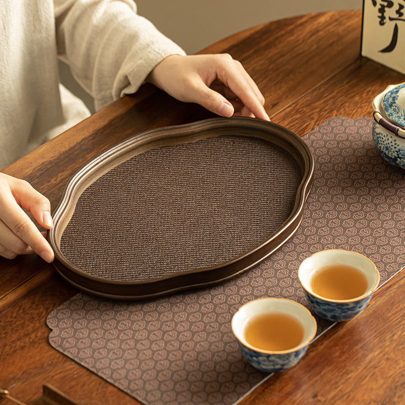 Vintage Chinese Begonia Bamboo Tea Serving Tray & Dry-Brewing Platter - 26cm Teaware Accessories