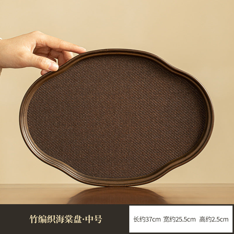Vintage Chinese Begonia Bamboo Tea Serving Tray & Dry-Brewing Platter - 26cm Teaware Accessories