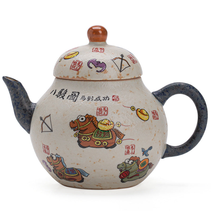 Authentic Jingdezhen Caramel Glaze Galloping Horse Gourd Ceramic Teapot - 190ml Gongfu Teapot