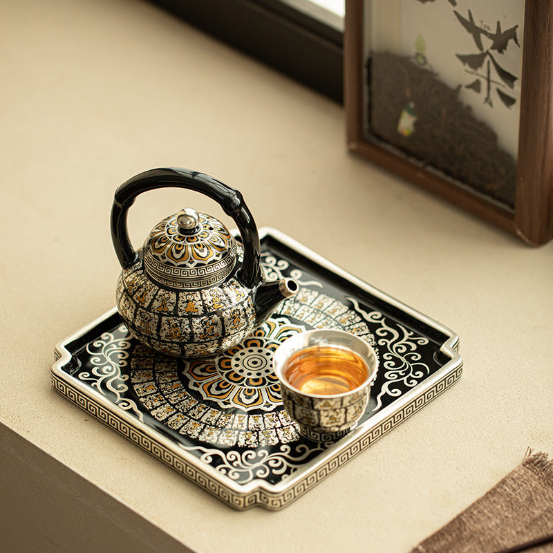 Authentic Jingdezhen Silver-Gilt Thousand-Buddha Ceramic Square Tea Tray - 19cm Teaware Accessories