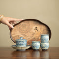 Authentic Jingdezhen Dunhuang Flying Apsaras Blue & White Gaiwan Teaware Set - 6pc Gongfu Tea Set