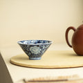 Antique Blue & White Intertwined Lotus Peony Conical Ceramic Teacup - 65ml Anti-Scald Gongfu Master Cup