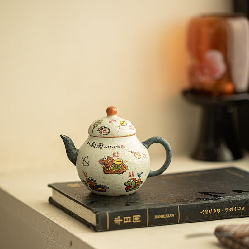 Authentic Jingdezhen Caramel Glaze Galloping Horse Gourd Ceramic Teapot - 190ml Gongfu Teapot
