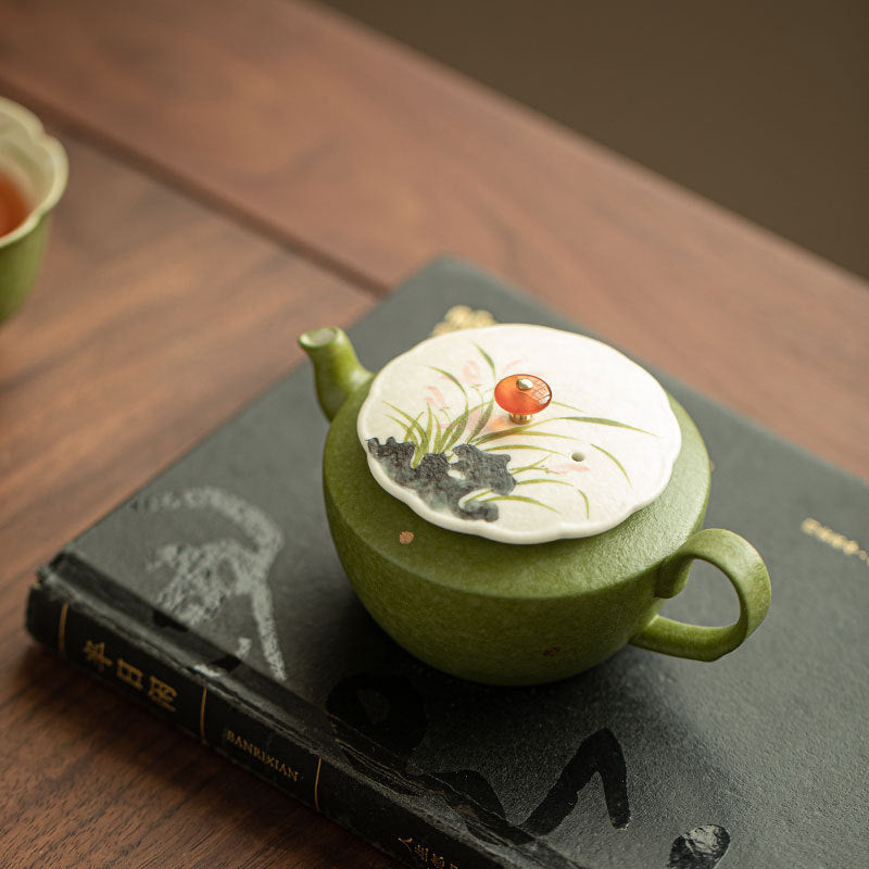 Authentic Jingdezhen Rock Mineral White-Celadon Orchid Hanwa Ceramic Teapot - 175ml Gongfu Teapot