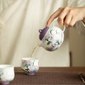 Hand-Painted Embossed Relief Purple Iris Ceramic Teapot Stand & Saucer - 18cm Teaware Accessories