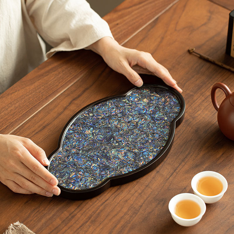 Authentic Raden Mother-of-Pearl Begonia Bamboo Dry-Brewing Tea Tray - 28cm Teaware Accessories