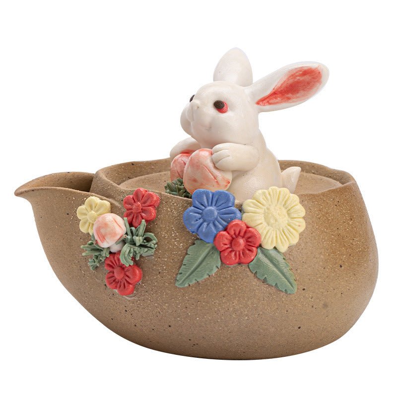 Handcrafted Coarse Pottery Wood-Fired Rabbit Treasure-Vase Ceramic Teapot - 160ml Gongfu Teapot