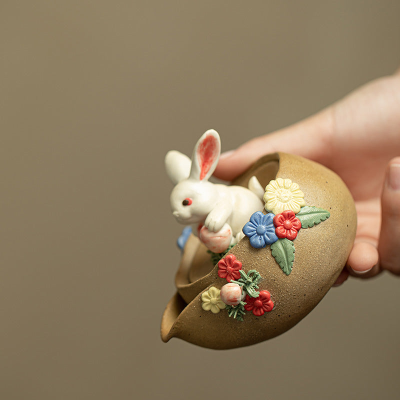 Handcrafted Coarse Pottery Wood-Fired Rabbit Treasure-Vase Ceramic Teapot - 160ml Gongfu Teapot