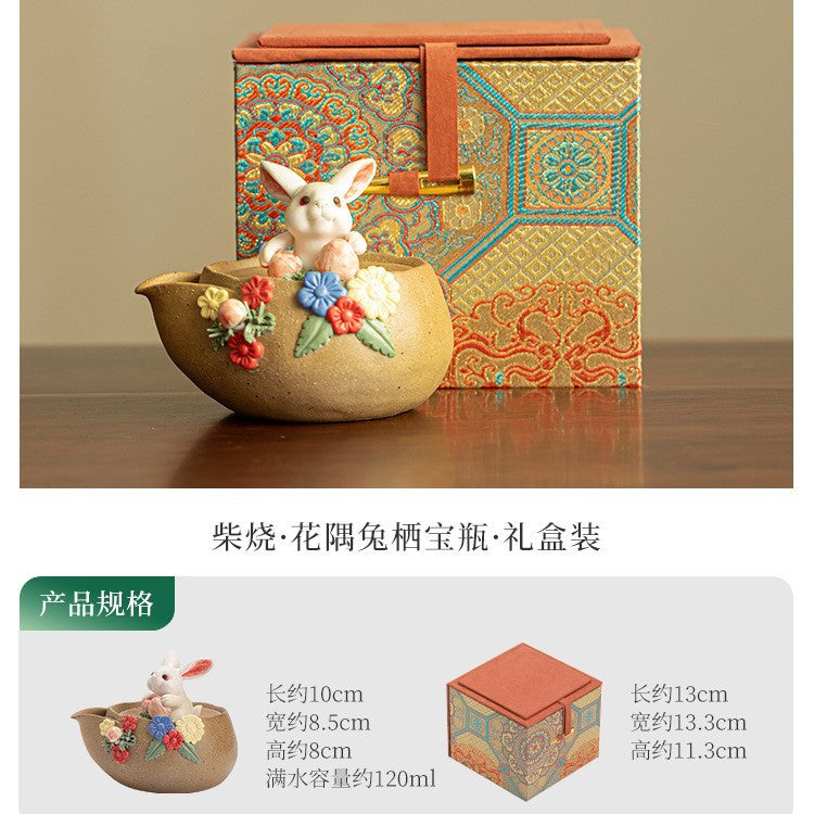 Handcrafted Coarse Pottery Wood-Fired Rabbit Treasure-Vase Ceramic Teapot - 160ml Gongfu Teapot