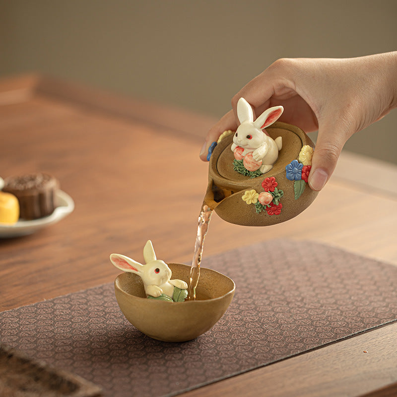 Handcrafted Coarse Pottery Wood-Fired Rabbit Treasure-Vase Ceramic Teapot - 160ml Gongfu Teapot