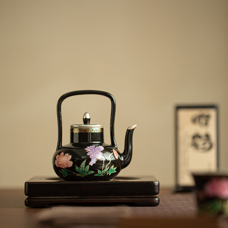 Authentic Jingdezhen Silver-Gilt Palace Lantern Beam-Handle Ceramic Teapot - 220ml Luxury Gongfu Kettle