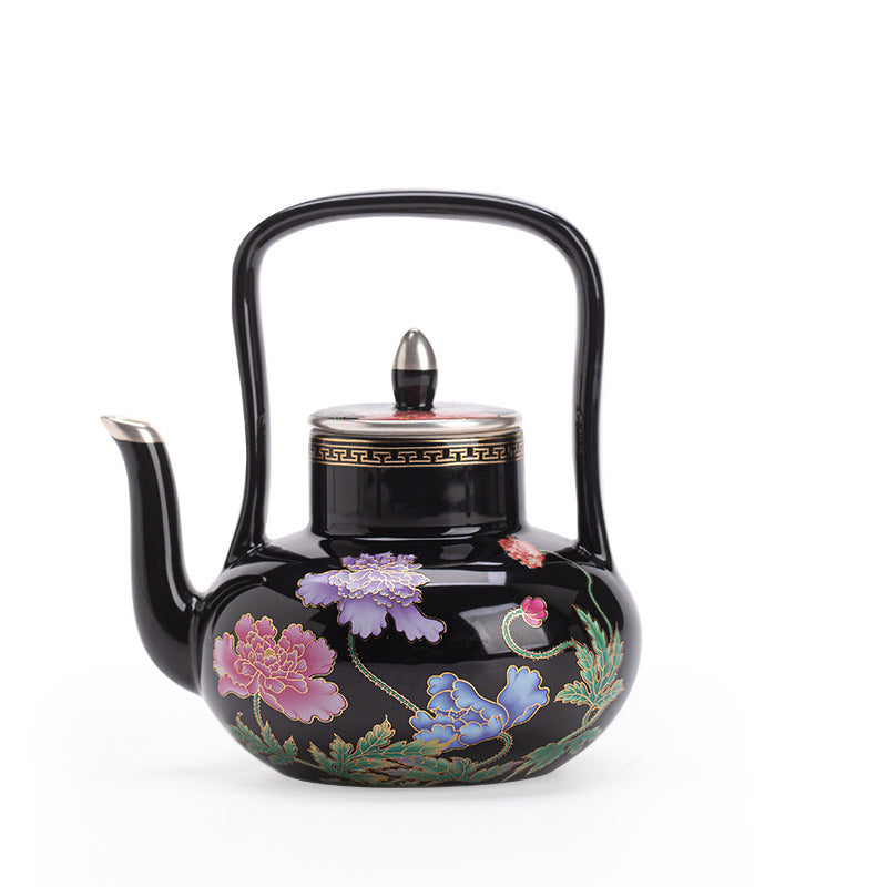 Authentic Jingdezhen Silver-Gilt Palace Lantern Beam-Handle Ceramic Teapot - 220ml Luxury Gongfu Kettle