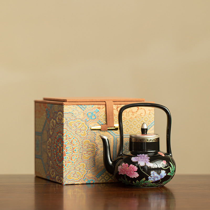 Authentic Jingdezhen Silver-Gilt Palace Lantern Beam-Handle Ceramic Teapot - 220ml Luxury Gongfu Kettle