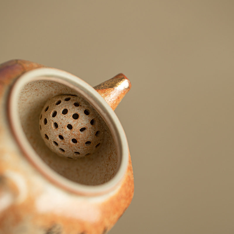 Hand-Painted Peony Shino Glaze Wood-Fired Octagonal Ceramic Teapot - 180ml Gongfu Steeping Teapot