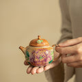 Hand-Painted Peony Shino Glaze Wood-Fired Octagonal Ceramic Teapot - 180ml Gongfu Steeping Teapot
