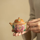 Hand-Painted Peony Shino Glaze Wood-Fired Octagonal Ceramic Teapot - 180ml Gongfu Steeping Teapot