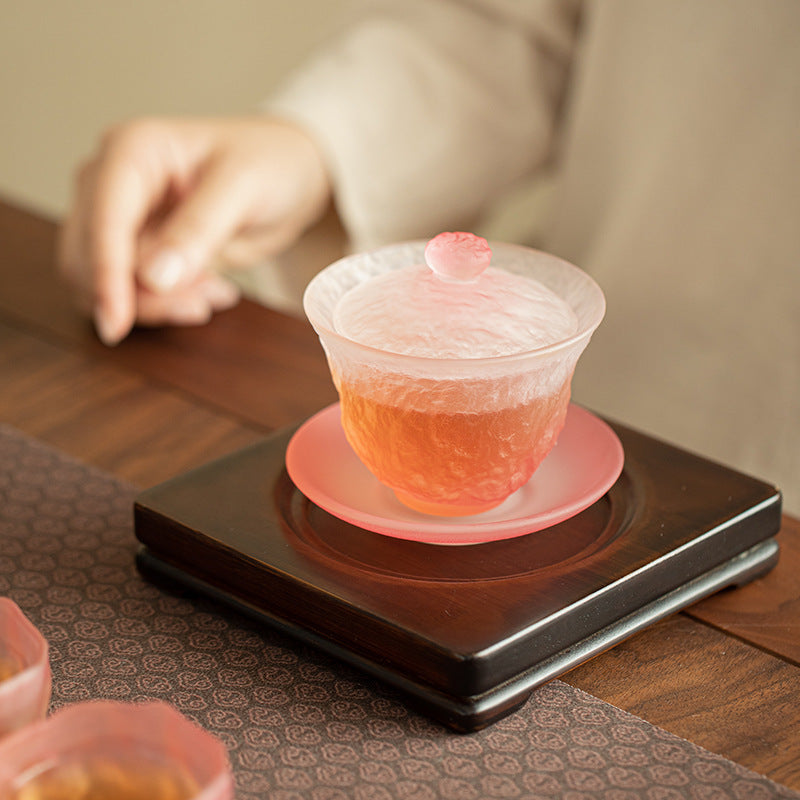 Handcrafted Thickened Flowing-Light Colored Glaze San Cai Gaiwan - 160ml Pastel Pink Tea Bowl