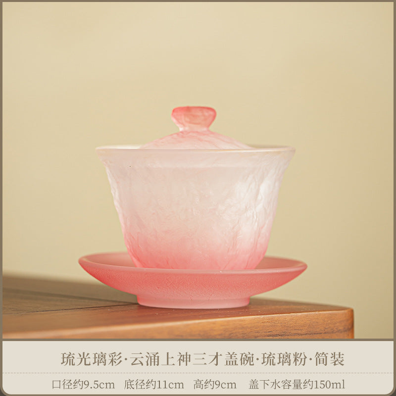 Handcrafted Thickened Flowing-Light Colored Glaze San Cai Gaiwan - 160ml Pastel Pink Tea Bowl