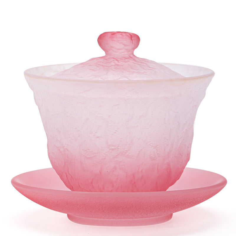 Handcrafted Thickened Flowing-Light Colored Glaze San Cai Gaiwan - 160ml Pastel Pink Tea Bowl