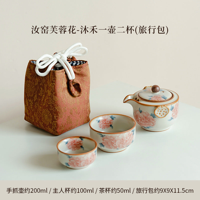 Authentic Ru Ware Celadon Hibiscus Flower Hand-Grip Teapot - 175ml Anti-Scald Pot