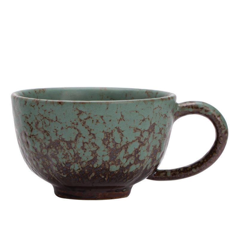Vintage Moss Glaze Persimmon Auspicious Ceramic Mug with Handle - 350ml Office Tea & Coffee Cup