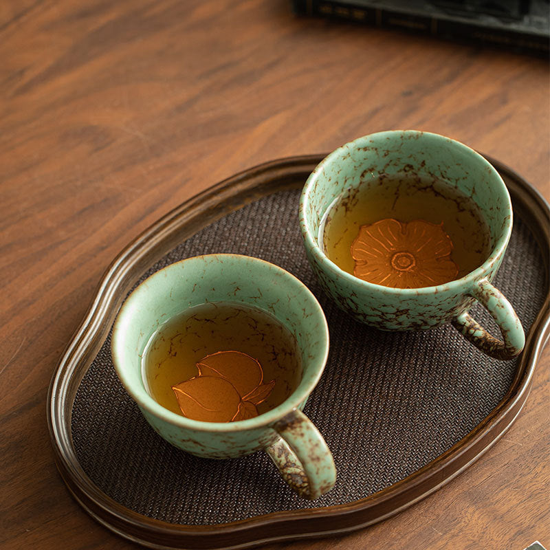 Vintage Moss Glaze Persimmon Auspicious Ceramic Mug with Handle - 350ml Office Tea & Coffee Cup